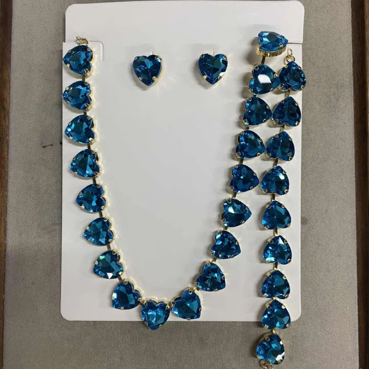 Cross-border Colorful Crystal Rhinestone Heart Necklace Bracelet Earrings Set Light Luxury Advanced Sense Elegant Rich-Girl Vibe Jewelry - view 8