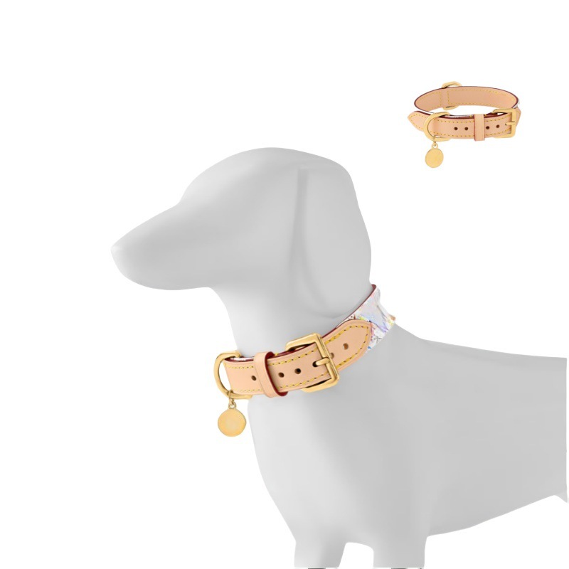Designer Dog Collar Leash with Metal L Tag Premium Leather Luxury Dog Collar Walking Running Training Purposes Durable Strong Adjustable Male Female D