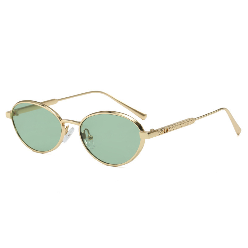 New Women's Metal Small Oval Designer Sunglasses European Internet Celebrity Eyewear Outdoor Street Shooting Trendy High-end UV Protection Fashio