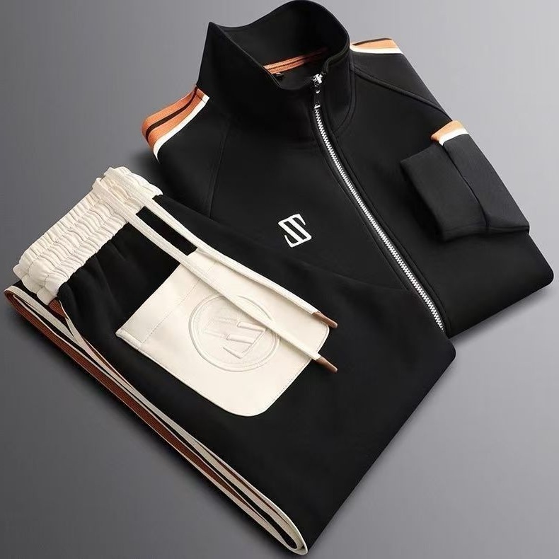 Designer Luxury Plus Size Men's Autumn Street Must-have New Fashion Stand Up Collar Casual Sports Comfortable Long Sleeved+loose Straight Leg Pan