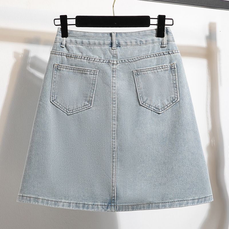 Summer Plus Size Pure Cotton Retro Designer Skirt Fat MM High Waist A Line Pleated Mini Skirt Anti Exposure Denim Half Skirt Elegant Temperament Slim 