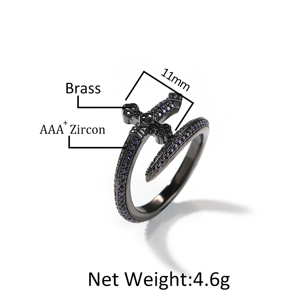 Designer Jewelry Hiphop microinlaid zirconia sword of justice vintage ring gold Unique trendy ring for men and women Luxury brand accessories