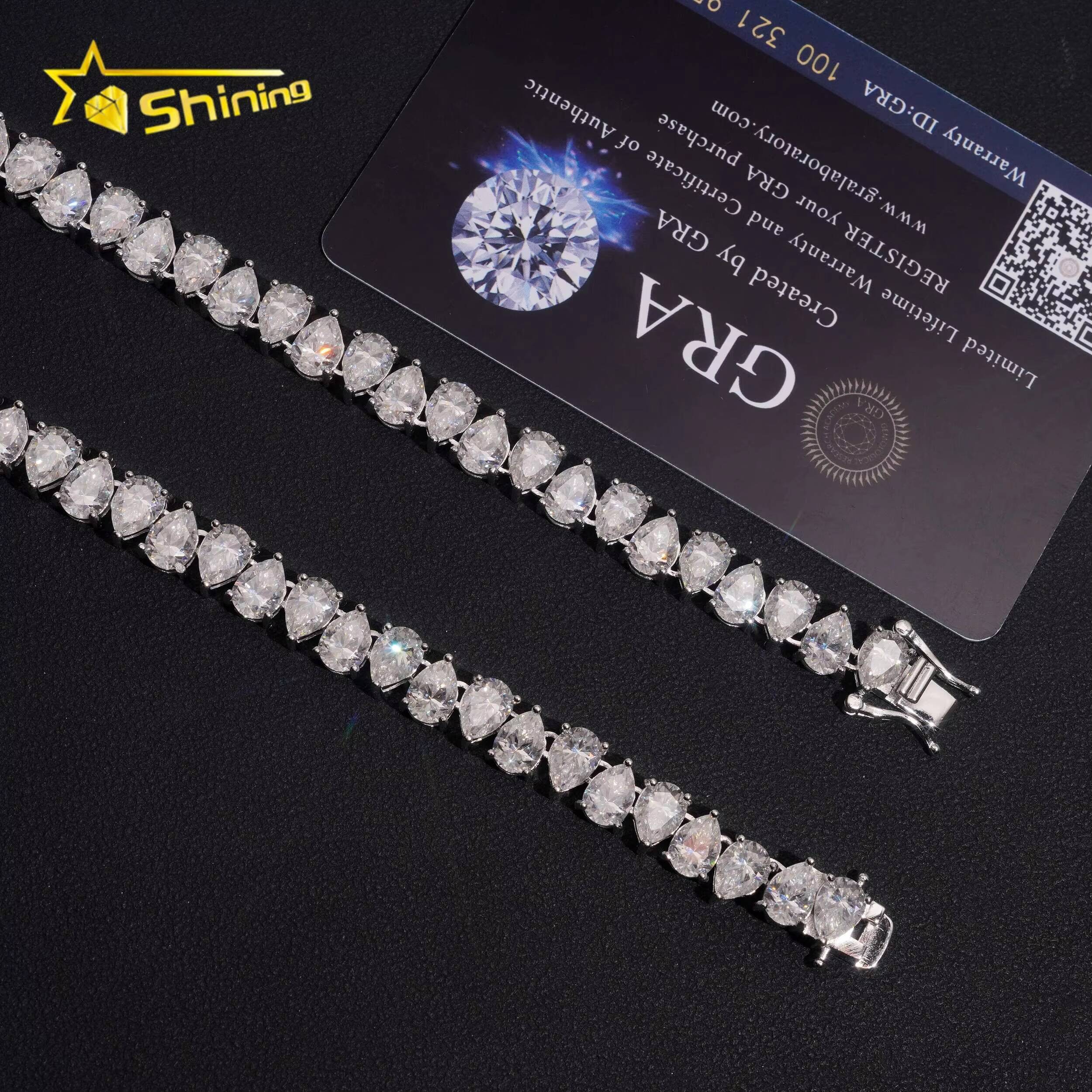 Fancy Pear Shape 57mm DVVS Moissanite Tennis Chain 925 Silver Moissanite Tennis Necklace Hip Hop Jewelry Pass Diamond Tester