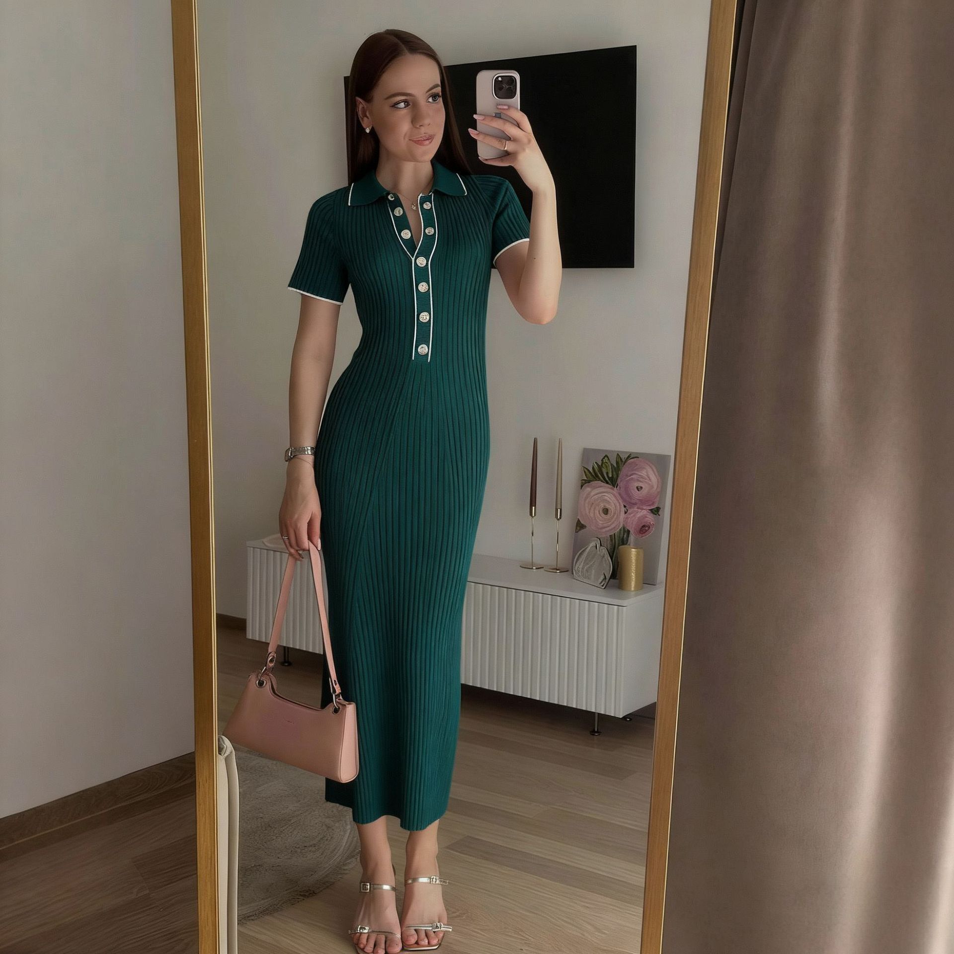 New Lapel Slim Fit Temperament Splicing Color Block Wrap Hip Short Sleeve Long Single-breasted Designer Dress Elegant Fashion Casual Daily Party Stree