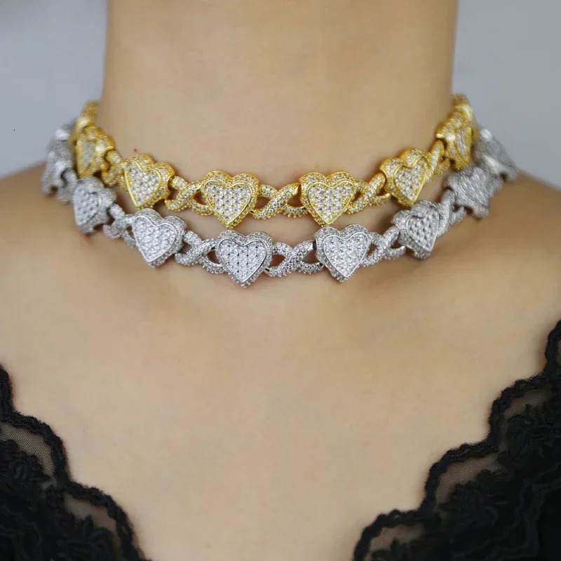 2025 Iced Out Bling Full Paved 5A Cubic Zirconia CZ Heart Charm Infinity Chain Choker Necklace Jewelry For Women Men 260430 - view 4