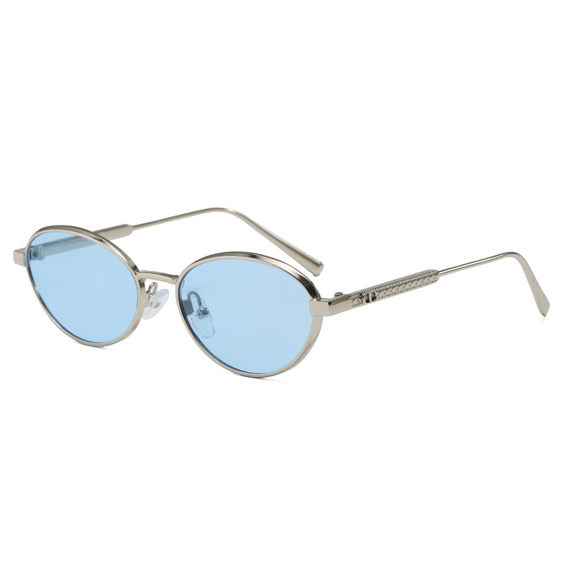 New Women's Metal Small Oval Designer Sunglasses European Internet Celebrity Eyewear Outdoor Street Shooting Trendy High-end UV Protection Fashio