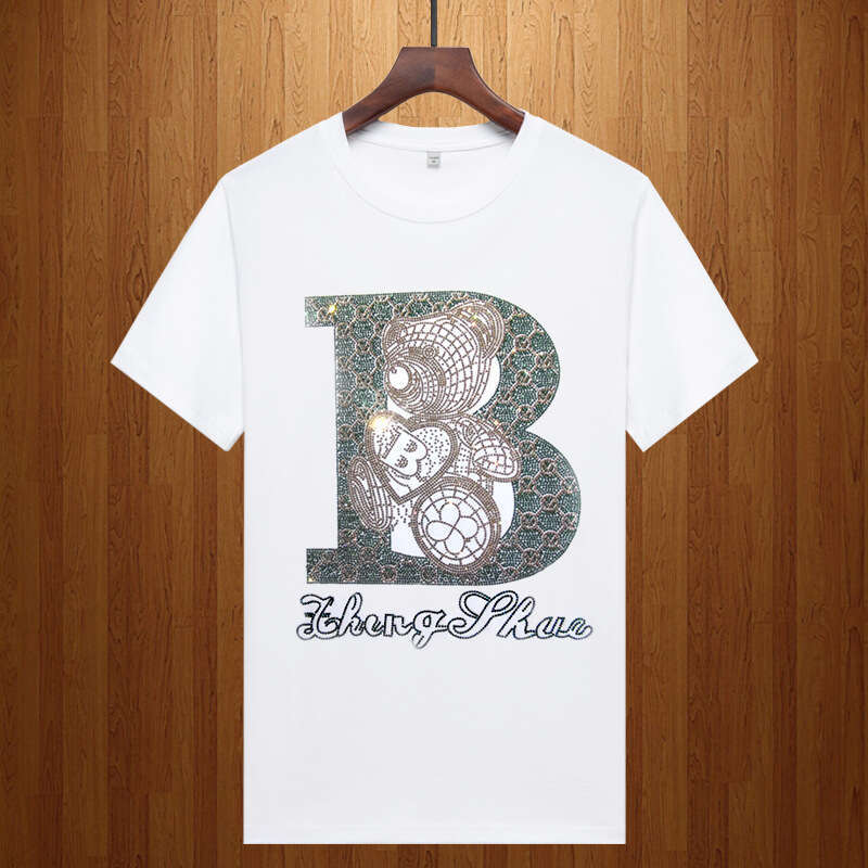 Designer 2026 European Collection Summer Modal Rhinestone Short-sleeve T-shirt For Young Men, Stylish Luxury Youth Plus Size Half-sleeve Tee Free Ship