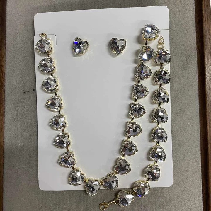 Cross-border Colorful Crystal Rhinestone Heart Necklace Bracelet Earrings Set Light Luxury Advanced Sense Elegant Rich-Girl Vibe Jewelry - view 7