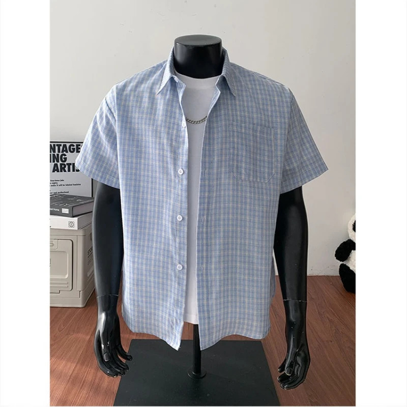 High Street Plaid Shirt Men Shirts 2026 Summer Fashion Chemise Homme Mens Checkered Short Sleeve Man Blouse 260430