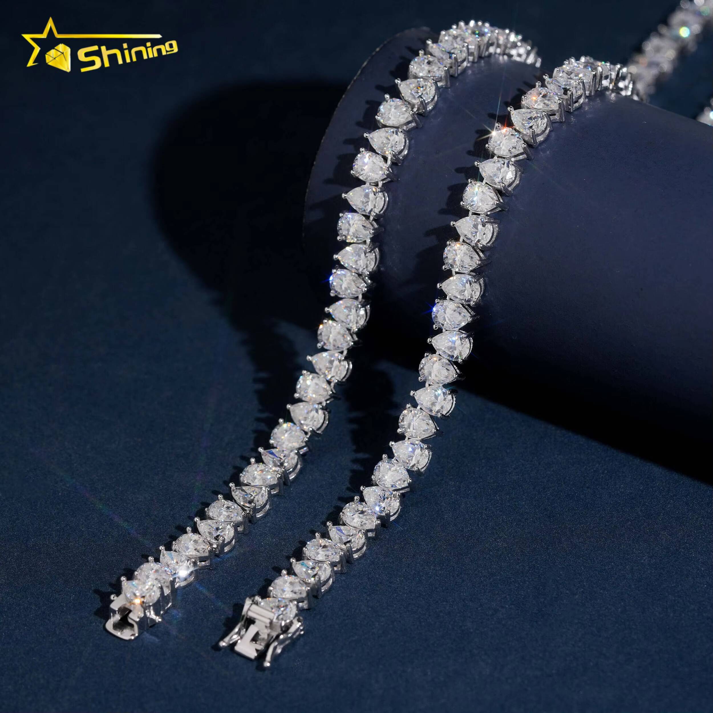 Fancy Pear Shape 57mm DVVS Moissanite Tennis Chain 925 Silver Moissanite Tennis Necklace Hip Hop Jewelry Pass Diamond Tester