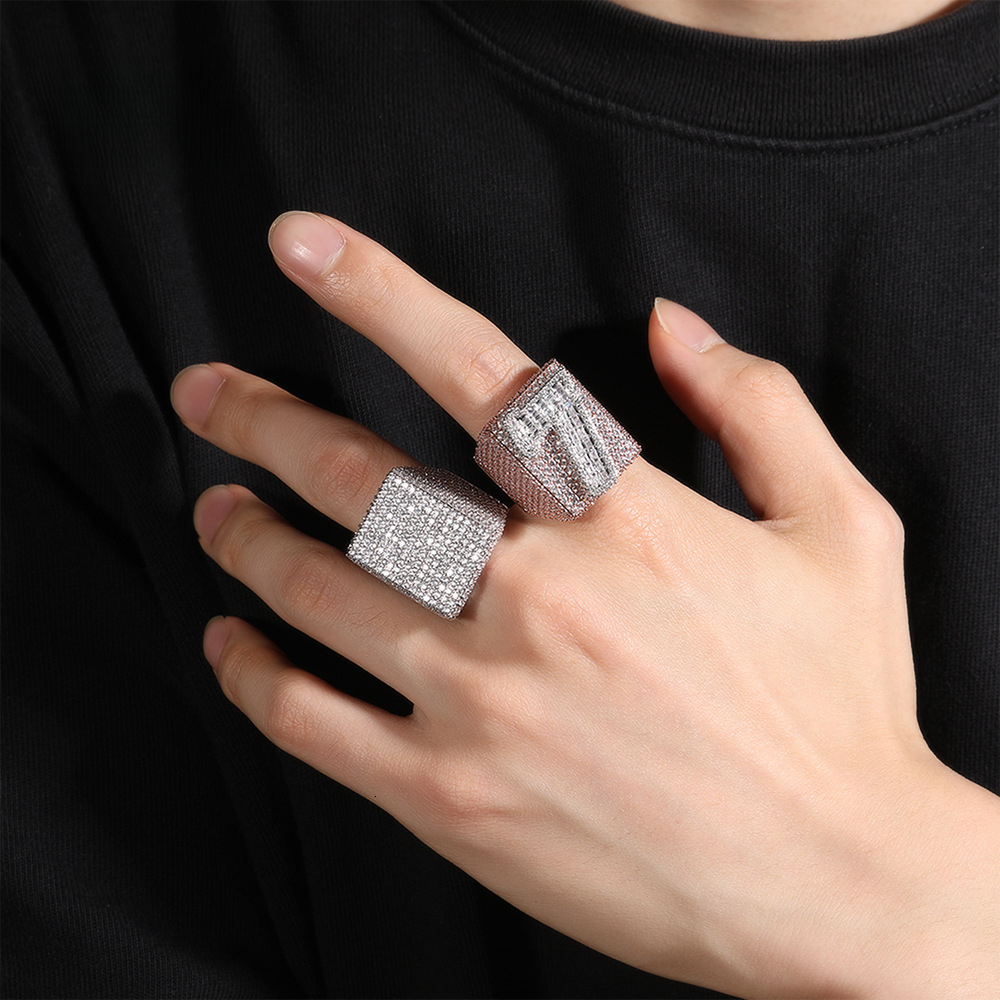 Designer Jewelry Hiphop letter ring for men trendy and unique diamondencrusted goldplated exaggerated niche design index finger ring Luxury brand acce
