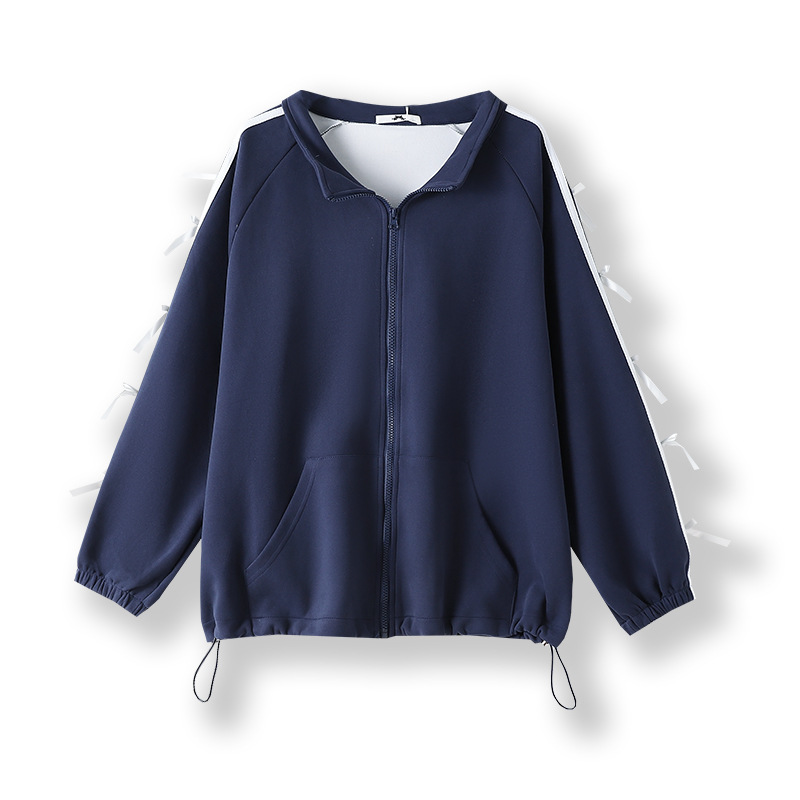 2026 new Women's Plus-Size Bow-striped Coat for 130 - 320 Jin, New Spring and Autumn Style Loose long-sleeved top
