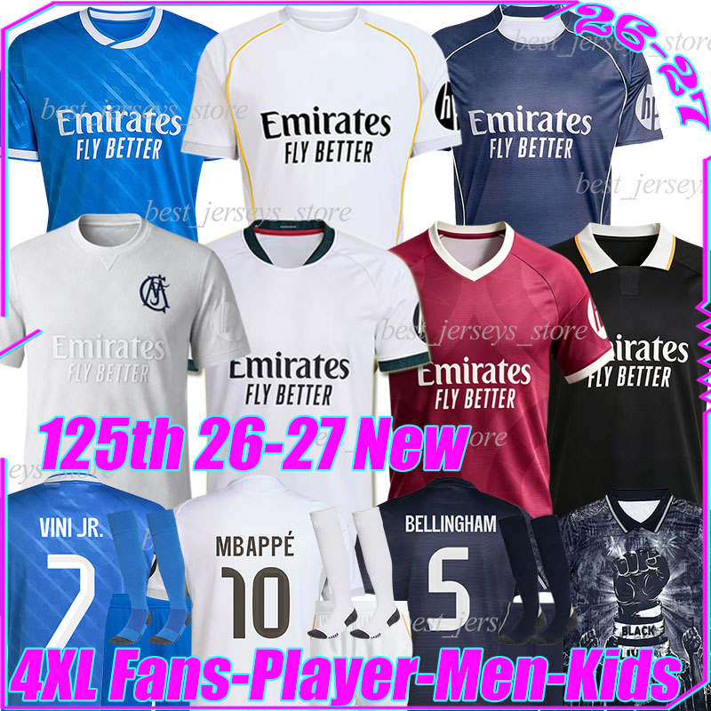 5XL 25/2026/27 MadridS 125th MBAPPE soccer jerseys VINI JR. RODRYGO BELLINGHAM VALVERDE GONZALO ARDA GULER MASTANTUONO TRENT men kids kit socks sets football shirts