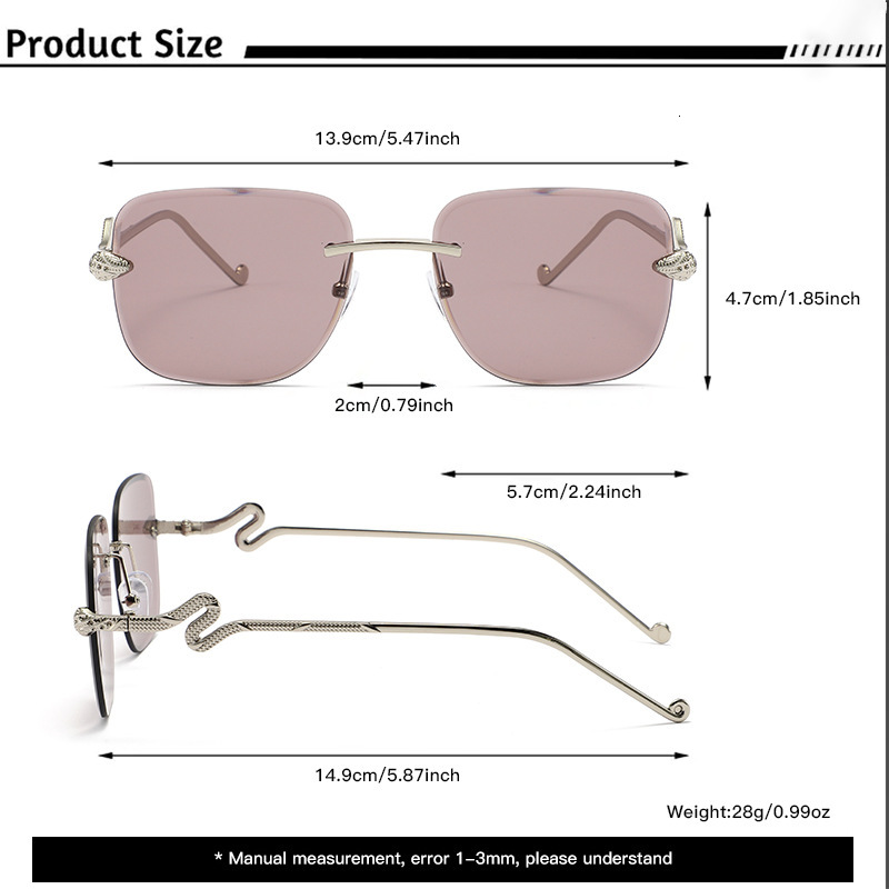 New Fashion Snake Head Rimless Designer Sunglasses Cut-edge Polygonal Eyewear For Women Outdoor Street Shooting High End Personality Trendy UV Protect