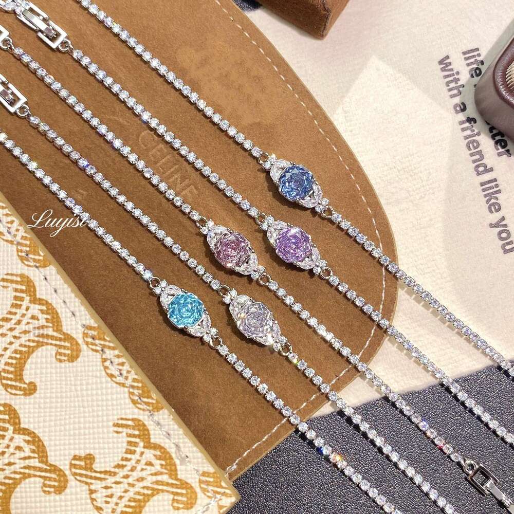 Octagonal Millennium Cut Sea Blue Sparkling Butterfly Fashion Light Luxury Rose Flower Full Inlaid with Diamonds Bracelet Jewelry - view 3