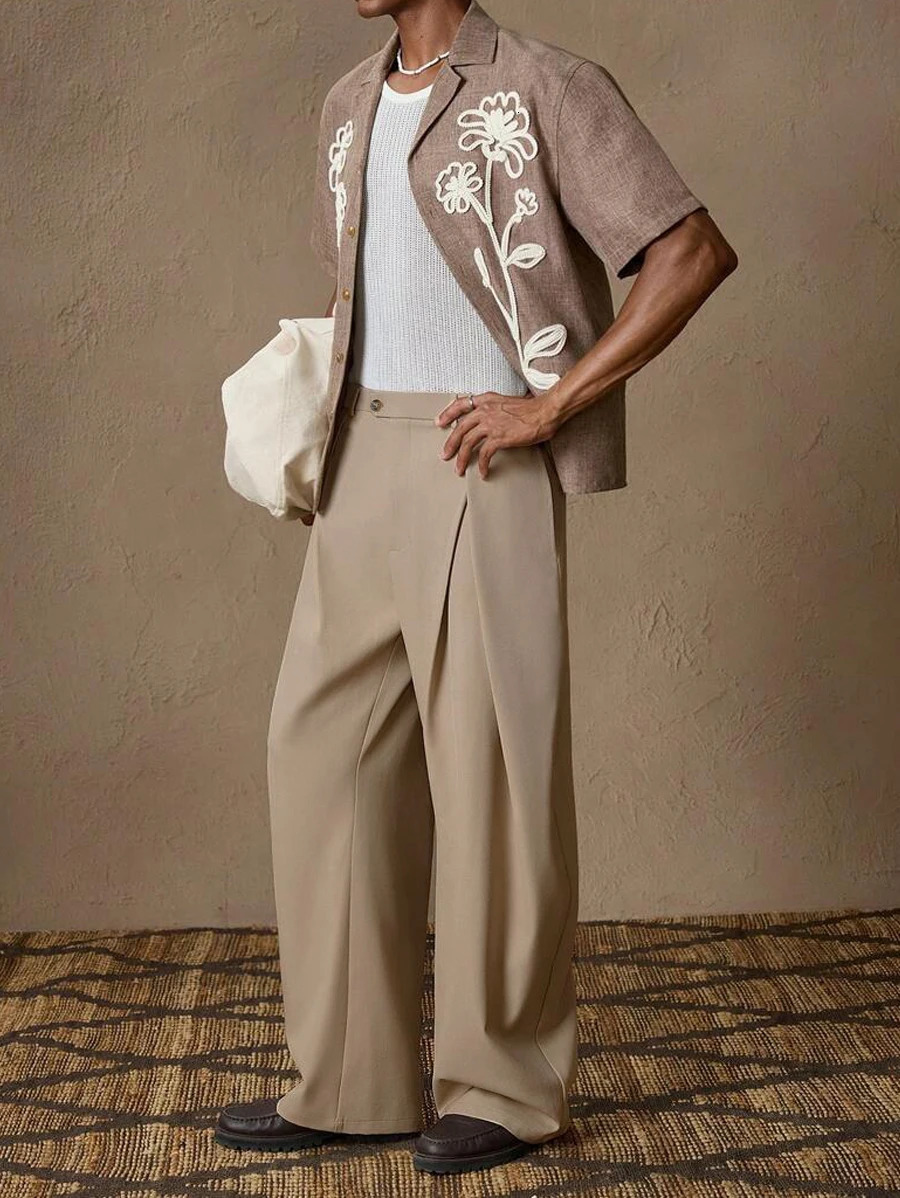 light business elegant Italian style Naples solid color button pleated high waisted pants for mens suit pants 260430