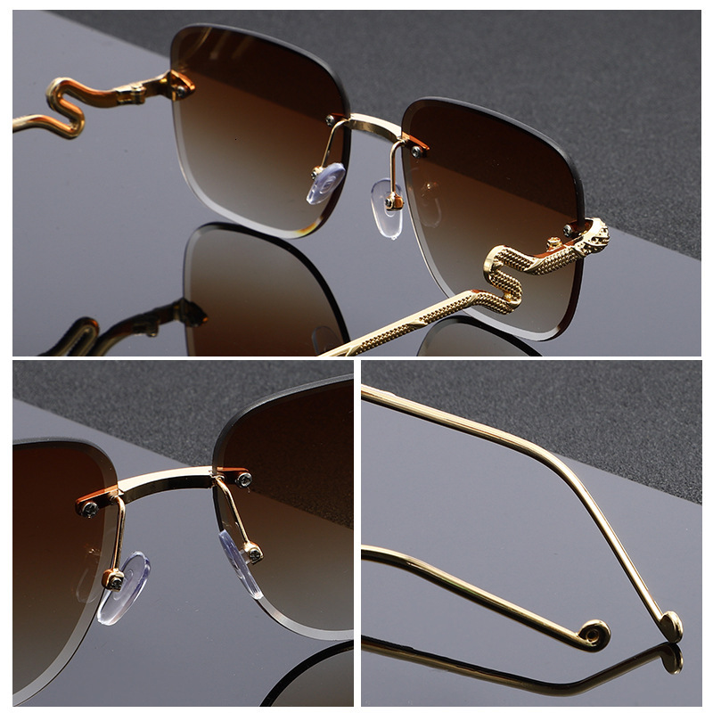 New Fashion Snake Head Rimless Designer Sunglasses Cut-edge Polygonal Eyewear For Women Outdoor Street Shooting High End Personality Trendy UV Protect