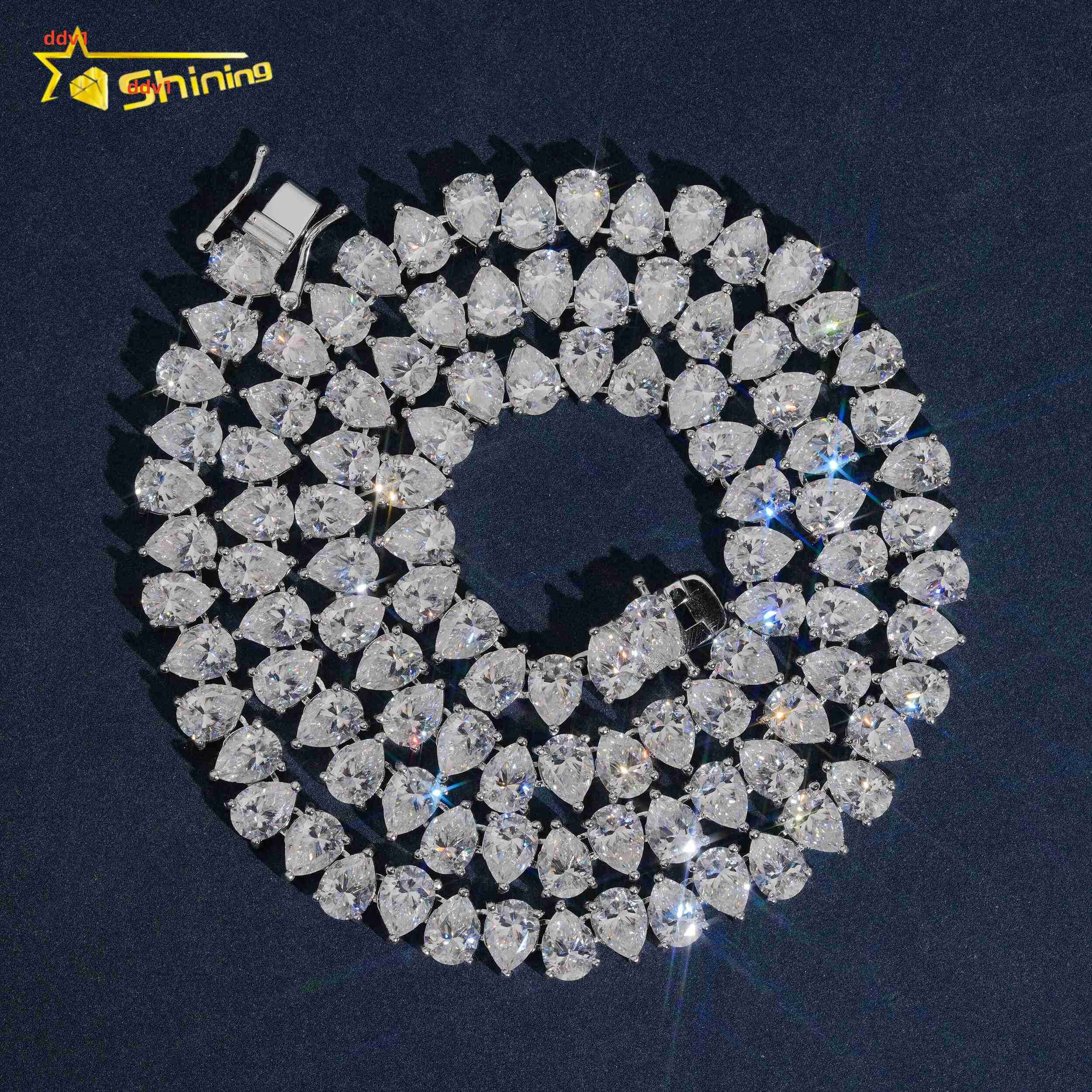 Fancy Pear Shape 57mm DVVS Moissanite Tennis Chain 925 Silver Moissanite Tennis Necklace Hip Hop Jewelry Pass Diamond Tester