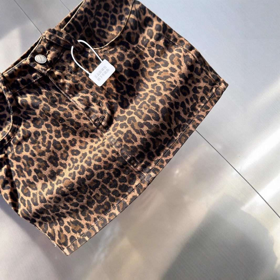 Autumn European Style Elastic Coffee Leopard Denim Designer Skirt Spicy Girl Patch Design Petite Figure Hip Wrapped Mini Skirt Elegant Temperament Hig