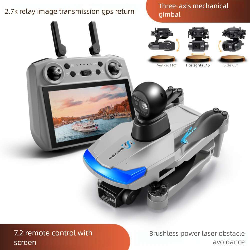 S185 Drone with 3-Axis Gimbal GPS Intelligent Positioning 7.2 Inch Touch Screen Remote Control 4K HD Aerial Photography Foldable Quadcopter RC Aircraf