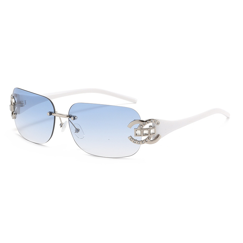 New Fashion Diamond Inlaid Sunglasses, Rimless Cut-edge Ladies Eyewear, Personalized Light Luxury High-end Temperament Sunglasses with UV Protection