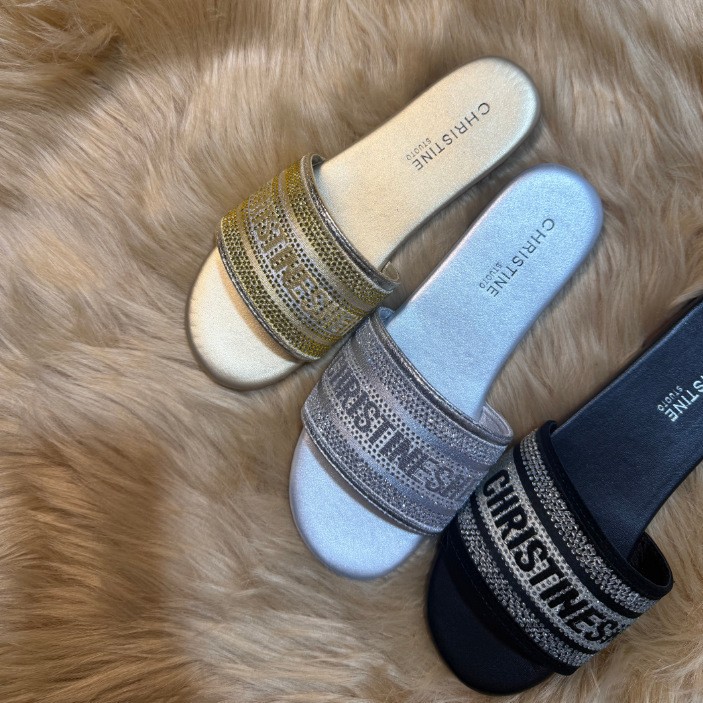 Champagne Gold Rhinestone Embroidered Slides Free shipping 2026 Luxury Daily Essential Size Friendly Summer Beach hot