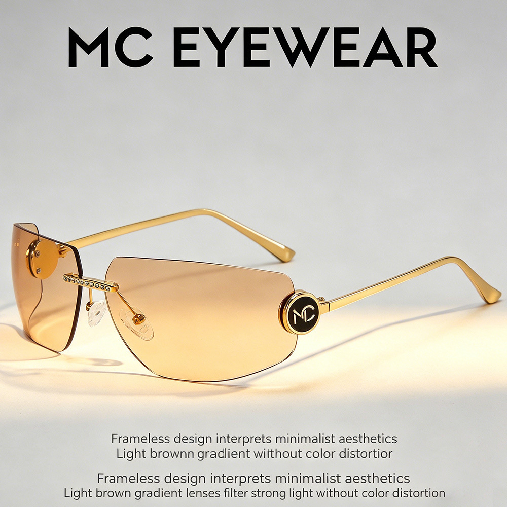 New Fashion Rimless Metal Designer Sunglasses High-end Windproof Y2K Tech Style Eyewear Hot Girl Trendy Outdoor Street Shooting UV Protection Sun Shad