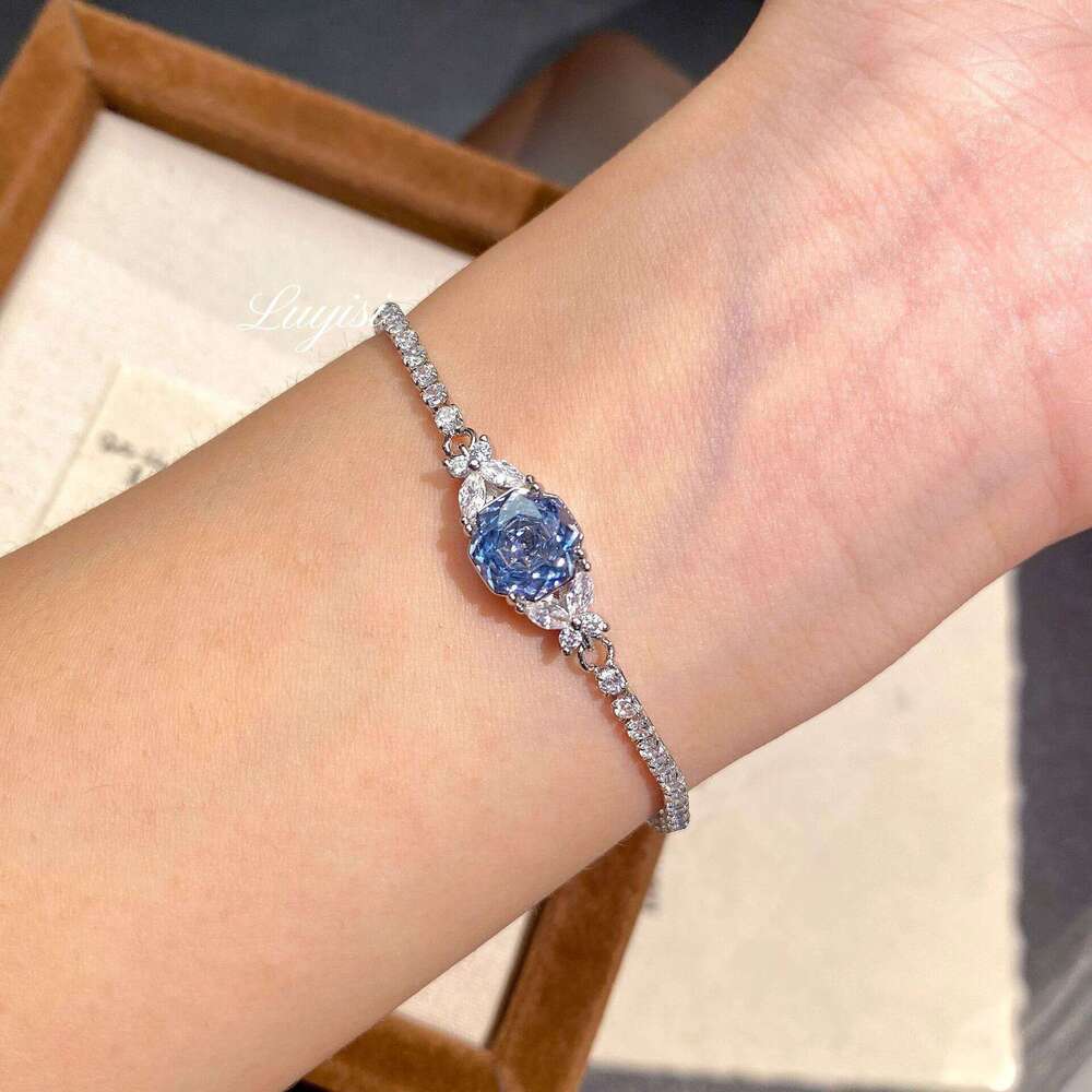 Octagonal Millennium Cut Sea Blue Sparkling Butterfly Fashion Light Luxury Rose Flower Full Inlaid with Diamonds Bracelet Jewelry - view 7