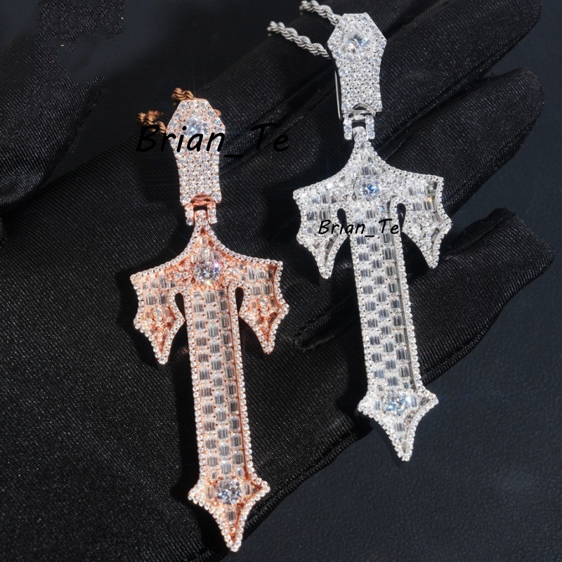 Passed Tester GRA Moissanite Necklace S925 Silver Gold Plated VVS T Moissanite Cross Pendant Necklace for Men Women with 3mm 24inch Rope Chain