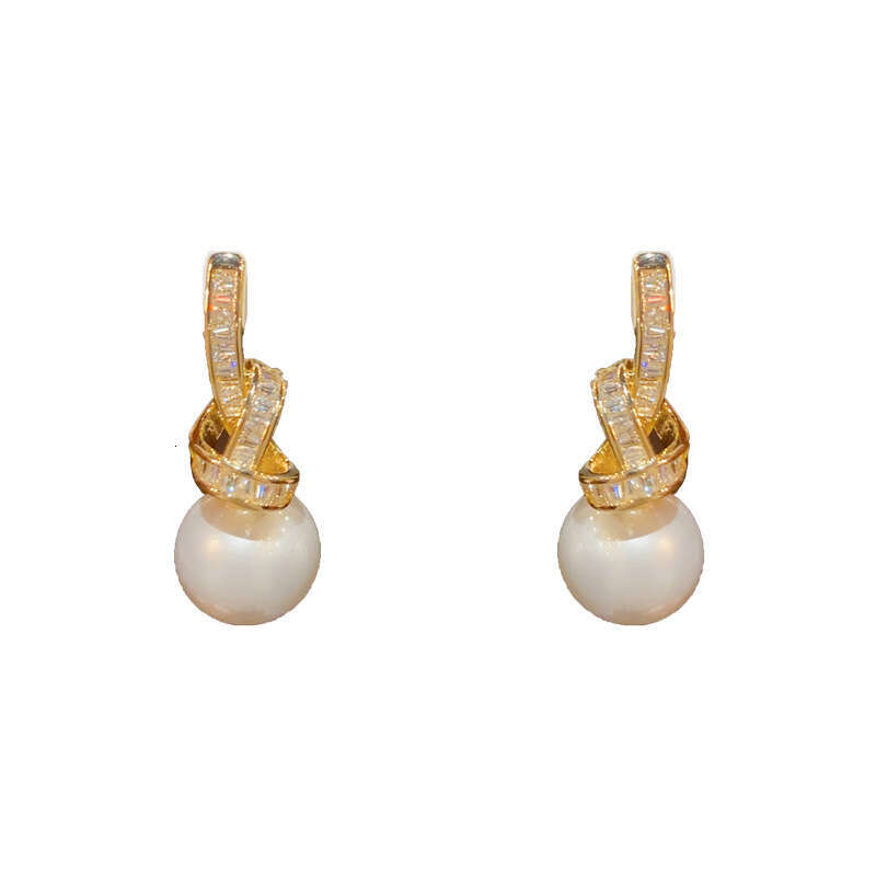 yoyo jewelry Korean-style personalized light luxury micro-inlaid zircon knotted pearl earrings exquisite fashionable versatile ultra-shiny slimming ea - view 6