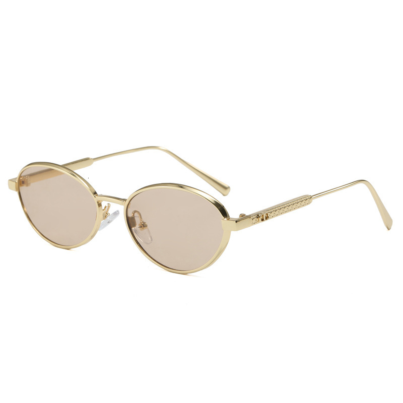 New Women's Metal Small Oval Designer Sunglasses European Internet Celebrity Eyewear Outdoor Street Shooting Trendy High-end UV Protection Fashio
