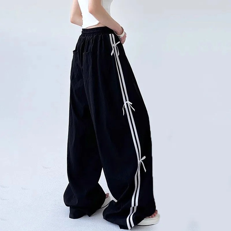 new Solid-color quick-drying bowknot loose and slimming utility pants for women summer style straight-leg wide-leg long pants
