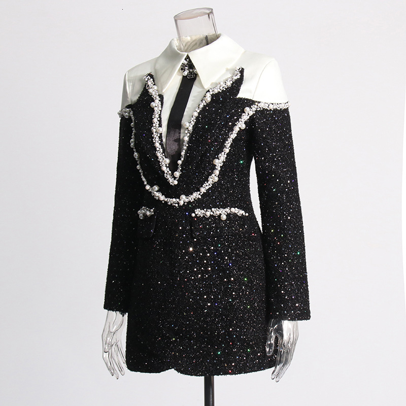 Summer New Korean Style Elegant Tweed Designer Dress Fashion Socialite Spliced Beaded Diamond Inlaid Short Dress Women High End Temperament Slim Fit C