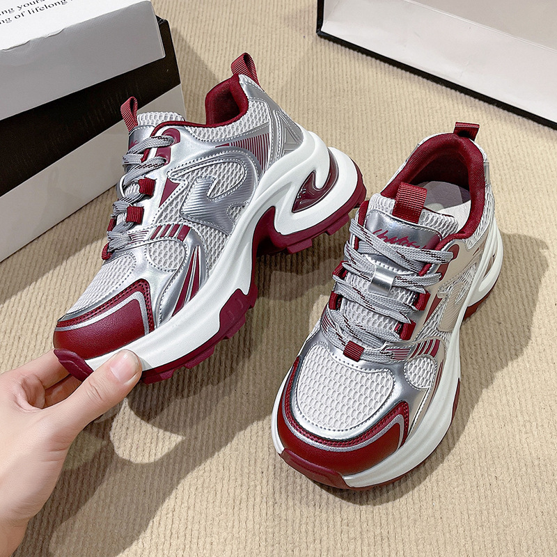 free shipping Women's 2026 Spring Breathable Mesh Platform Dad Sneakers, Silver Color Trendy Height Increase Casual Sports Shoes