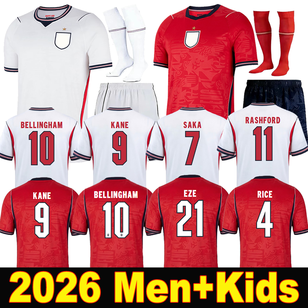 2026 BELLINGHAM Soccer Jerseys 25 26 SAKA FODEN RASHFORD STERLING Englands football shirt GREALISH National Team KANE Football Shirt Kit Kids Kit
