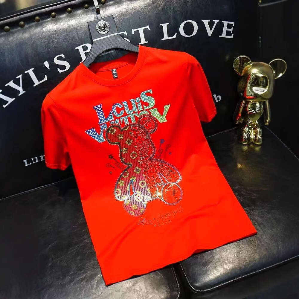 Luxury Luxury Designer Clothes European-Style Light Luxury Short-Sleeve T-Shirt Men Trendy And Versatile For Summer With A Cute Shy Bear Print Mens Pu