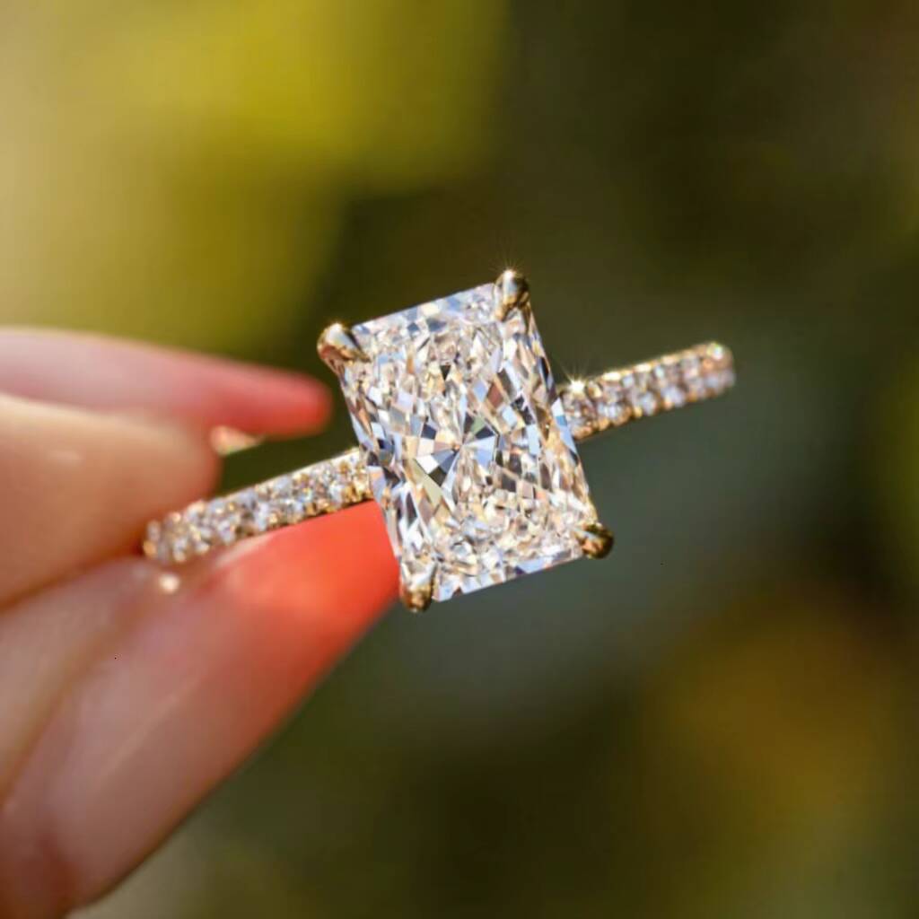 IGI Certified Vvs Cvd Lab Grown Created Diamond 10k 14k 18k Soild Gold Radiant Cut Engagement Ring 2Ct 3Ct