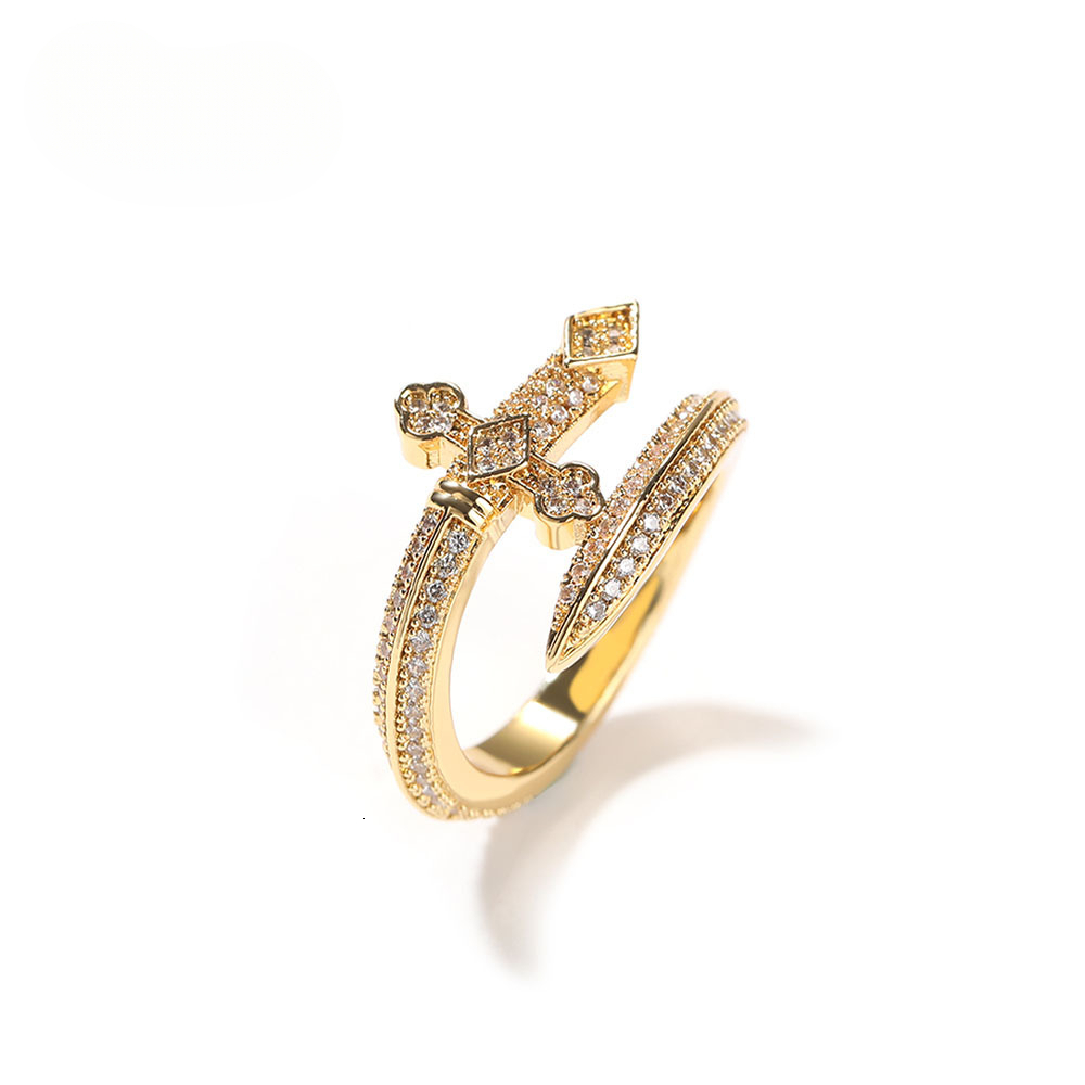 Designer Jewelry Hiphop microinlaid zirconia sword of justice vintage ring gold Unique trendy ring for men and women Luxury brand accessories