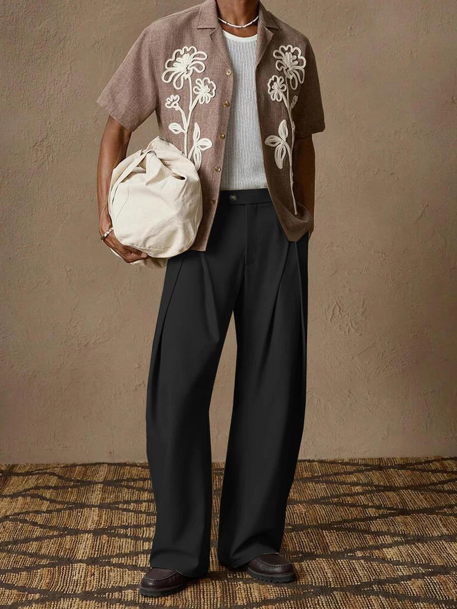 light business elegant Italian style Naples solid color button pleated high waisted pants for mens suit pants 260430