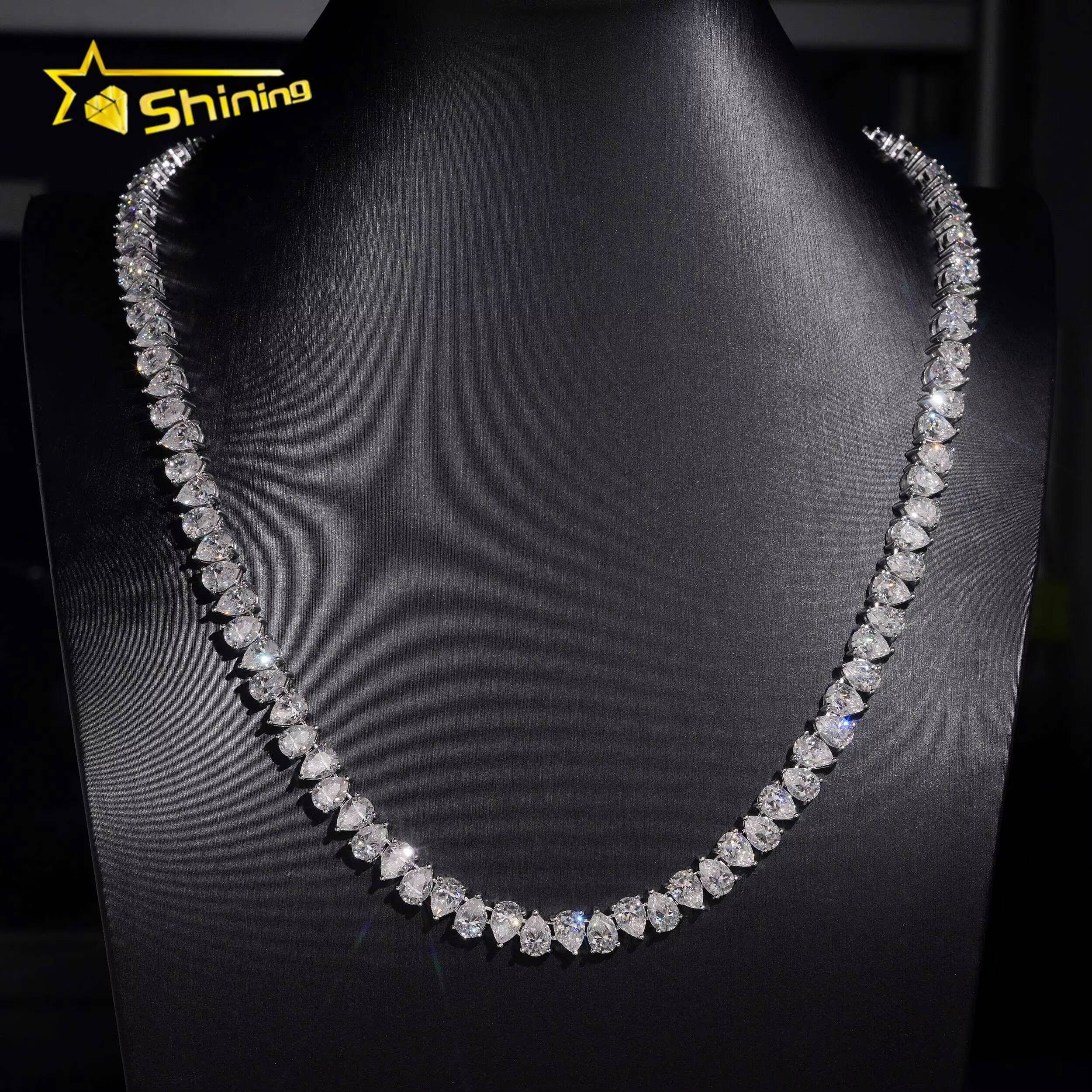 Fancy Pear Shape 57mm DVVS Moissanite Tennis Chain 925 Silver Moissanite Tennis Necklace Hip Hop Jewelry Pass Diamond Tester