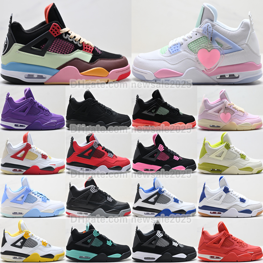 Top 4 Men Women Basketball Shoes Jump 4s Designer Trainers Wet Cement Black Cat Bred Reimagined Military Blue Brick Fire Red Outdoor Sneakers Size 36-47