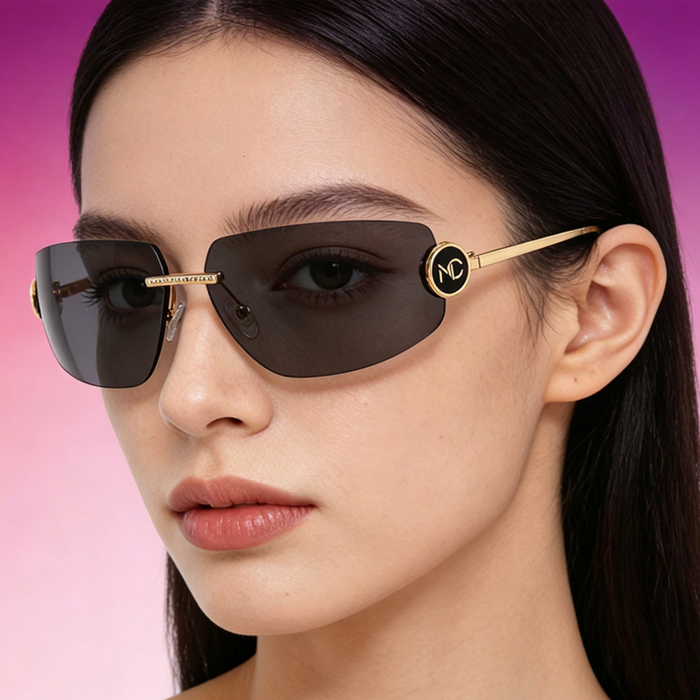 New Fashion Rimless Metal Designer Sunglasses High-end Windproof Y2K Tech Style Eyewear Hot Girl Trendy Outdoor Street Shooting UV Protection Sun Shad
