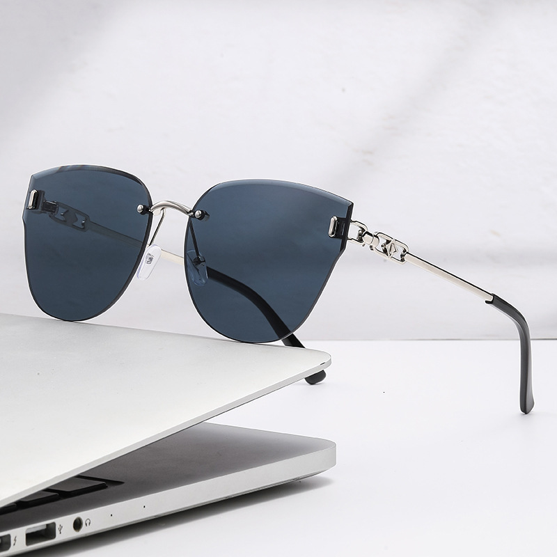 New Rimless Cut Edge Designer Sunglasses Metal Trendy Large Frame Protection Face Slimming Eyewear For Women Driving Cycling Outdoor Beach Street Dail
