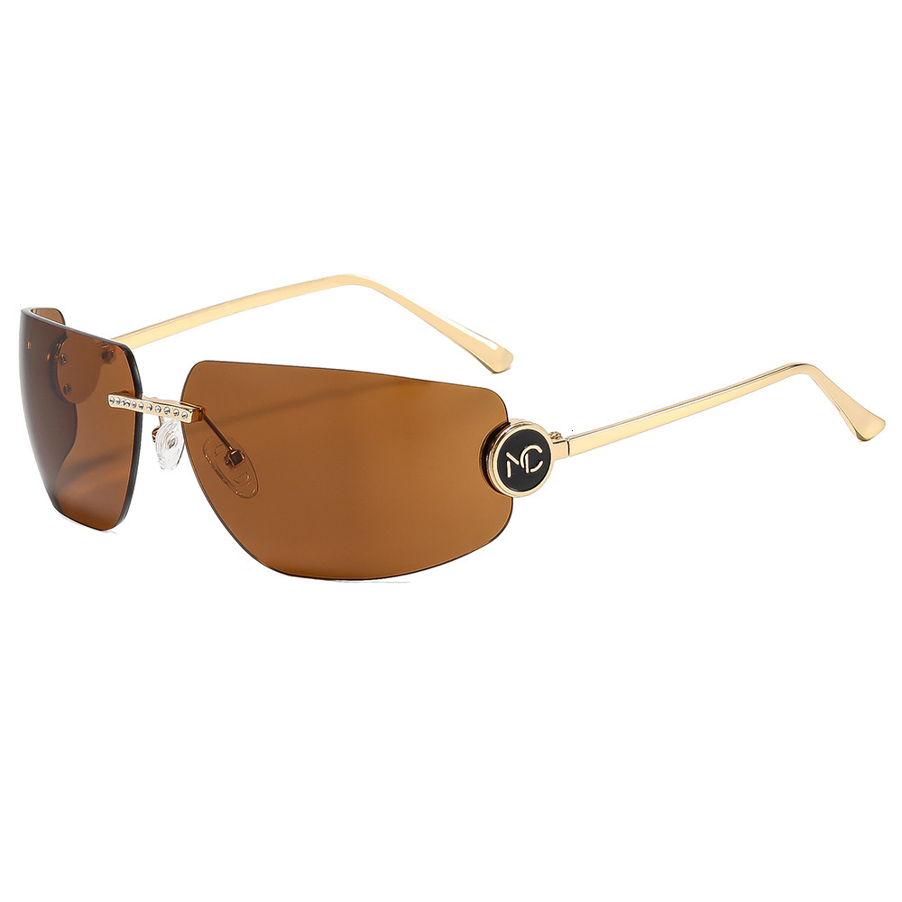 New Fashion Rimless Metal Designer Sunglasses High-end Windproof Y2K Tech Style Eyewear Hot Girl Trendy Outdoor Street Shooting UV Protection Sun Shad