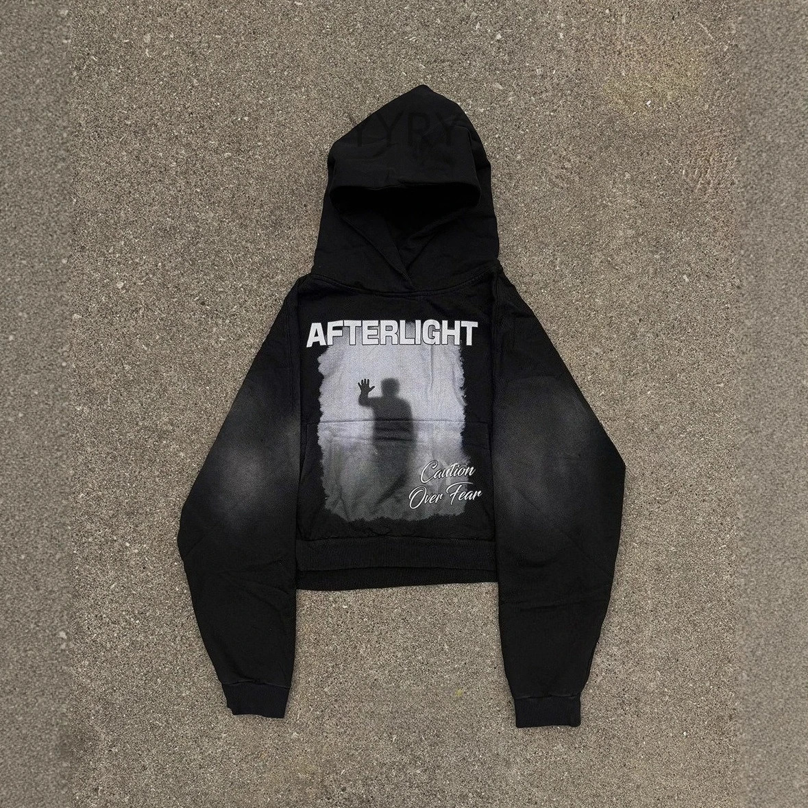 Ins-Style Men's Black Acetate Pullover Hoodie, Long-Sleeved Vintage Graphic Sweatshirt - Afterlight Silhouette Print