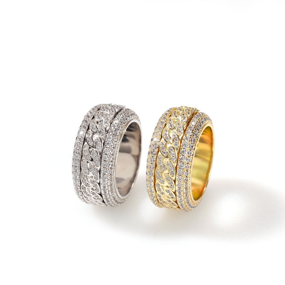 Designer Jewelry Hiphop microinlaid zirconia rotatable ring real gold plated fashionable and unique ring for trendy individuals Luxury brand accessori