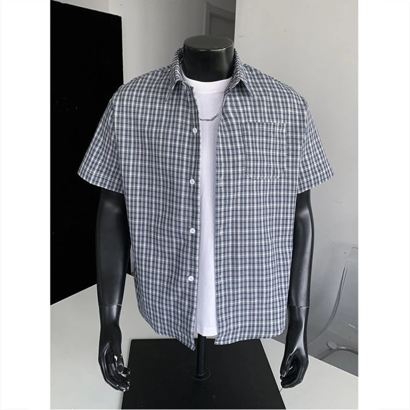 High Street Plaid Shirt Men Shirts 2026 Summer Fashion Chemise Homme Mens Checkered Short Sleeve Man Blouse 260430