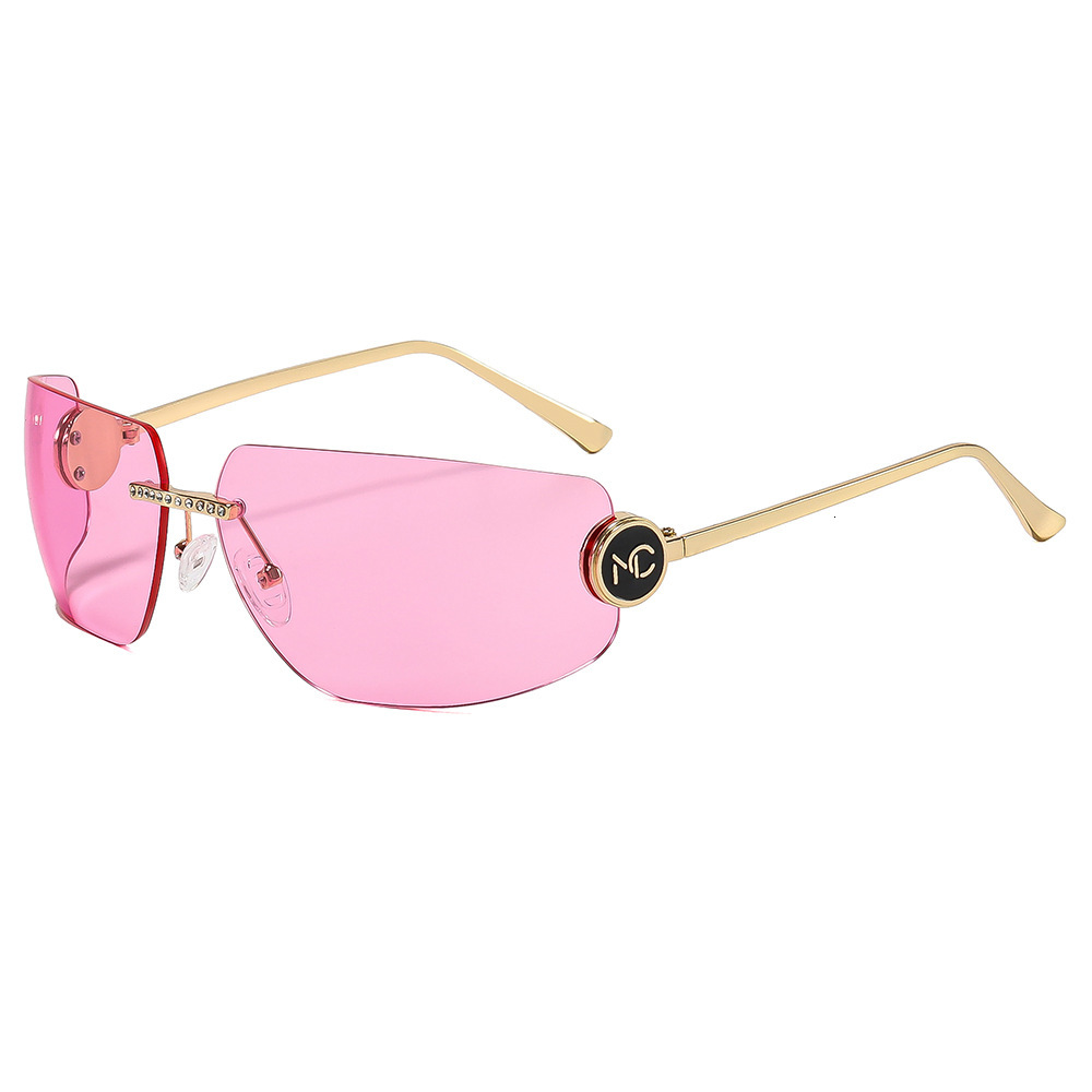 New Fashion Rimless Metal Designer Sunglasses High-end Windproof Y2K Tech Style Eyewear Hot Girl Trendy Outdoor Street Shooting UV Protection Sun Shad