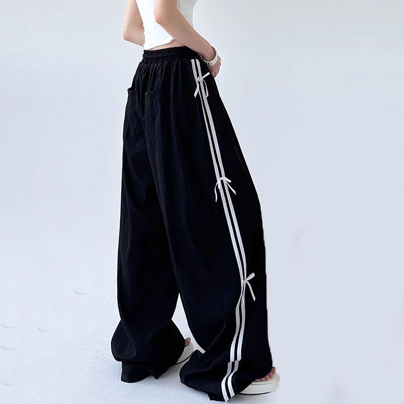 new Solid-color quick-drying bowknot loose and slimming utility pants for women summer style straight-leg wide-leg long pants