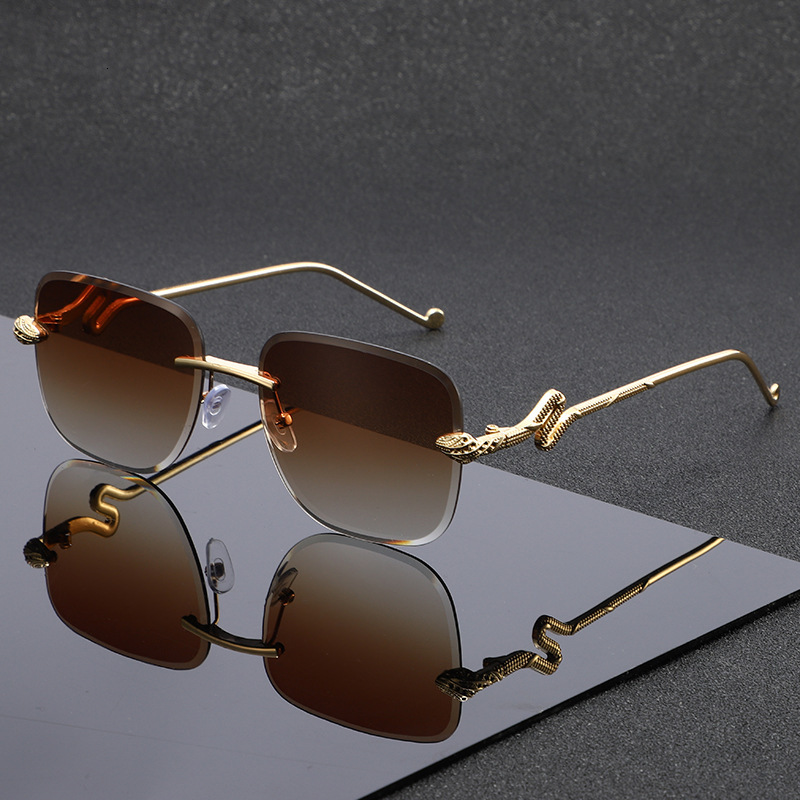 New Fashion Snake Head Rimless Designer Sunglasses Cut-edge Polygonal Eyewear For Women Outdoor Street Shooting High End Personality Trendy UV Protect